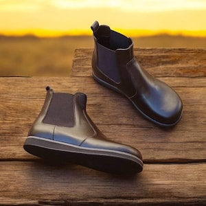 Wide Toe Box Classic Leather Chelsea boots | Barefoot Custom Zero Drop Shoes | Casual Shoes flat sole unisex | custom anatomical shoes