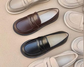 Leather wide toe box barefoot loafers women anatomical zero drop shoes  handmade classic loafers custom shoes any color