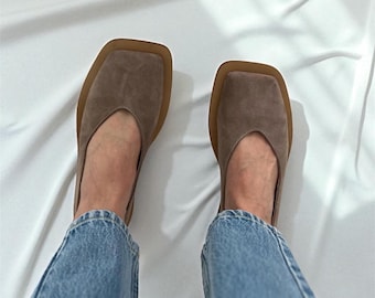 Soft Suede Leather Square Toe Ballet Flats | stylish designer Ballet shoes for women | handmade custom shoes any color