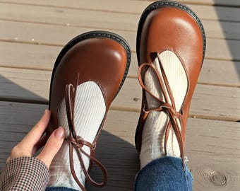 Leather Suede Mary Janes Lace Up - wide toe box shoes women | barefoot style flats shoes women | handmade anatomical custom shoes any colors
