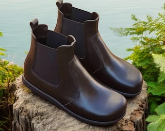 Bottines chelsea en cuir pour femme, bout large | Chaussures anatomiques personnalisées Zero Drop | Chaussures décontractées semelle plate | Bottines Chelsea classiques femme