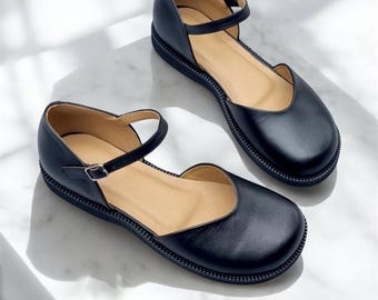 Square toe Mary Jane Sandals | Closed-Toe and Closed-Back Sandals | Leather Ballet Flats Shoes | handmade anatomical custom shoes any colors