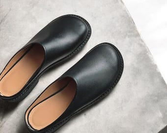 Black Leather Mules | Wide Toe Box Shoes Women | Clogs shoes for women | anatomical slippers women | handmade custom any color shoes