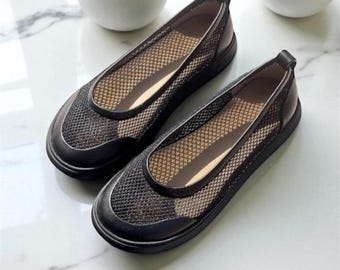 Sapatilhas de ballet em malha preta | Sapatilhas de ballet em malha de couro macio | Sapatilhas femininas com biqueira larga | Sapatilhas anatômicas personalizadas feitas à mão em qualquer cor
