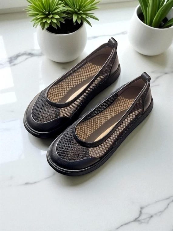 Ballet Shoes Black Mesh | Soft Leather Mesh Ballet Flats | Wide Toe Box Shoes Women | Handmade Anatomical Custom Shoes Any Color