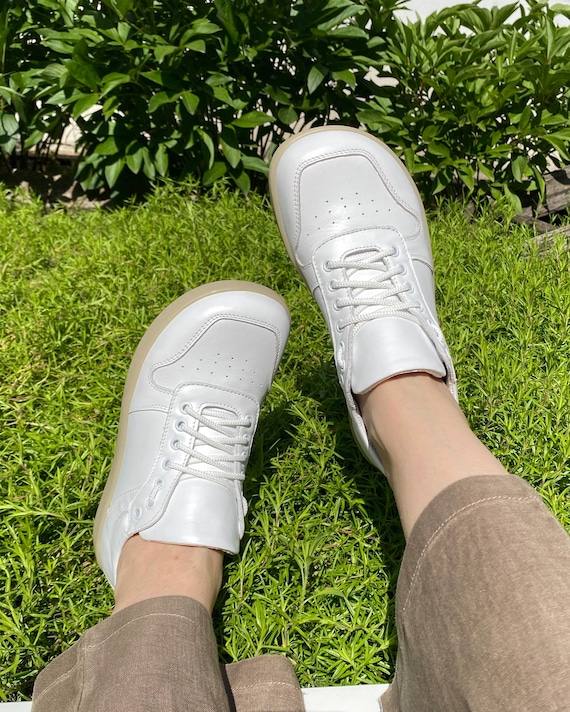 White leather sneakers - Wide Toe Box shoes women | anatomical perforated platform sneakers | handmade custom any color shoes
