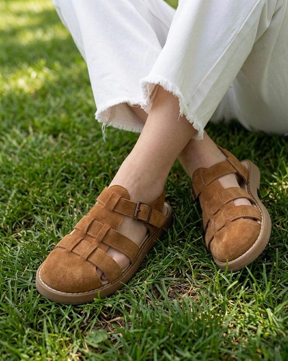 Leather anatomical fisherman sandals women | Closed-Toe Suede gladiator sandals | Wide Toe Box shoes women | handmade custom any color shoes