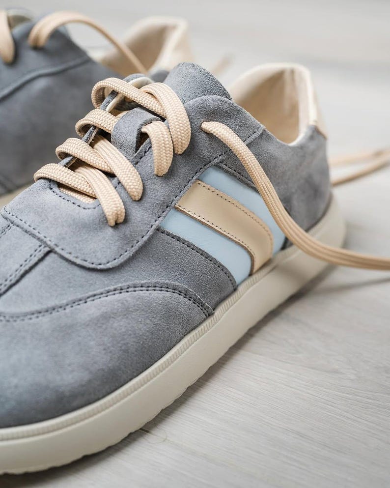 Gray Suede Sneakers | Wide Toe Box Shoes Women | Anatomical Handmade Sneakers | Colorful Leather Shoes | Barefoot Style Trainers Women image 6