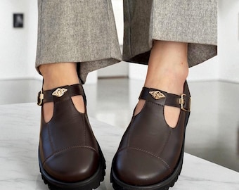 Leather Mary Jane Shoes T Strap | wide toe box shoes women | anatomical loafers women | handmade shoes thick sole | custom shoes any color