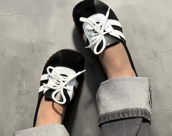 Hybrid Ballerinas Ballerinas | Vintage Sportliche Ballerinas | Breite Zehenbox Schuhe Damen | Barfuß Style Lederschuhe | Benutzerdefinierte jede Farbe