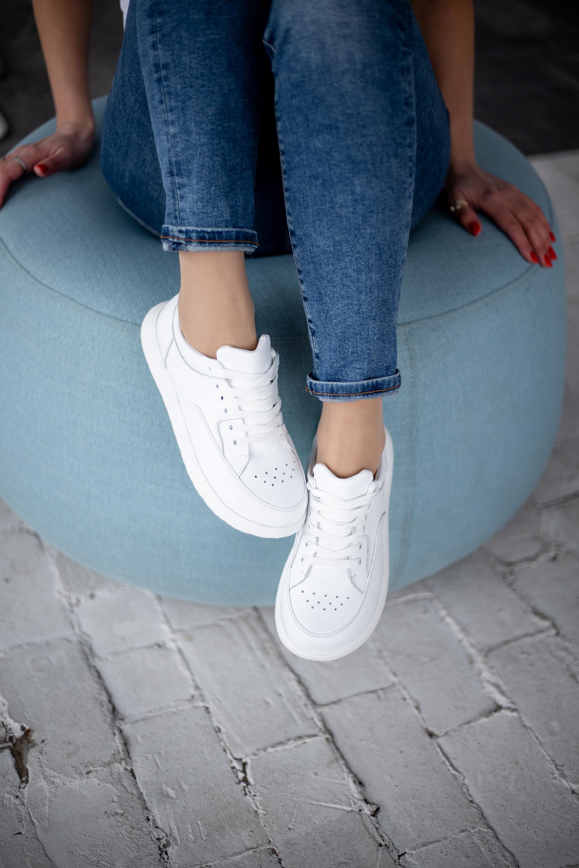 White Leather Sneakers - Wide Toe Box Shoes Women | Anatomical