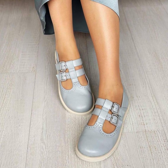 Leather Oxfords Mary Jane T-strap | Wide Toe Box Shoes Women