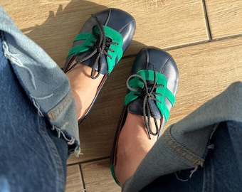 Custom Colorblock Sneakerina | Ballet Flats Sneakers | Vintage Sporty Ballerinas | Wide Toe Box Shoes Women | Barefoot Style Leather Shoes