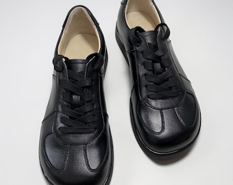 Black Leather Sneakers - Wide Toe Box shoes women | anatomical sneakers | handmade custom any color shoes