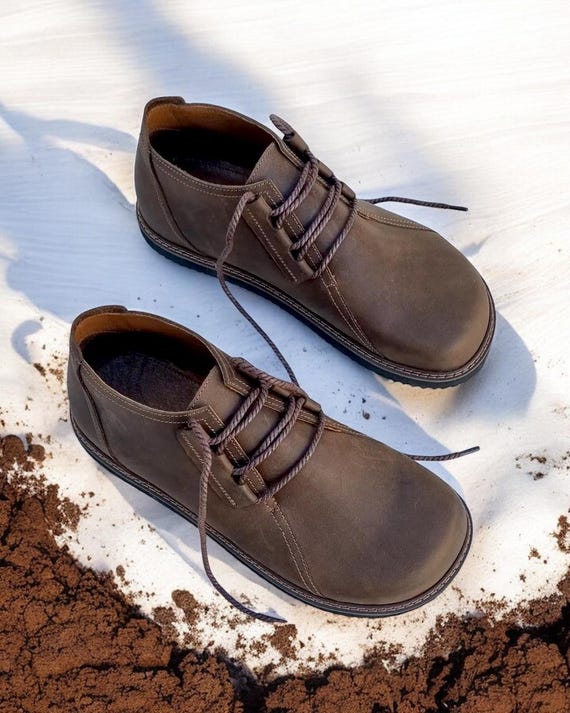 Leather mens ankle boots lace-up | wide toe box shoes men | anatomical zero drop shoes | custom handmade shoes any color