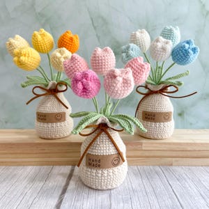 Gehäkelte Tulpe mit Geschenkbox, handgemachte gehäkelte Blumen im Topf, personalisierte Geschenke, einzigartige Geschenke für sie, Valentinstag häkeln Geschenk, Schreibtisch Dekor