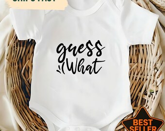 Body divertido para bebé con la frase "¿Adivina qué?", anuncio de embarazo, conjunto para revelar la identidad del bebé, regalo para baby shower, conjunto para la salida del hospital del recién nacido, regalo para futuros padres.