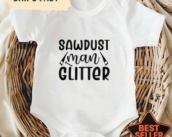 Body de bebé con purpurina "Hombre de aserrín" divertido, regalo para papá carpintero, regalo para baby shower de carpintero, anuncio de nacimiento, conjunto de pequeño leñador.