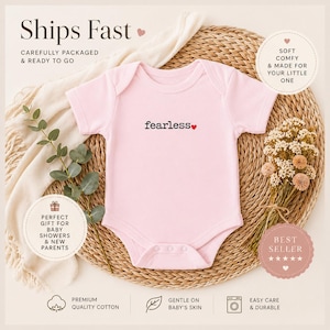 Cute "Fearless" Heart Baby Bodysuit, Inspirational Newborn Outfit, Brave Little One Infant Snapsuit, Baby Shower Gift, Gift for New Mom