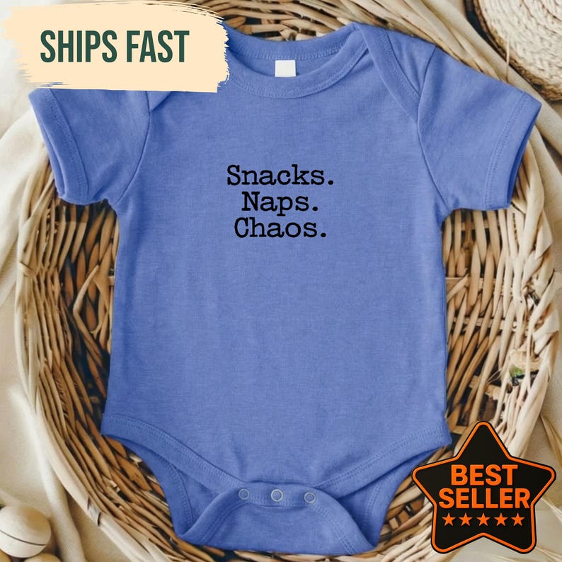 Funny Baby Bodysuit, Cute Infant Onesie, Snacks Naps Chaos Baby Clothing, Adorable Baby Shower Gift, Newborn Outfit, Ships Fast