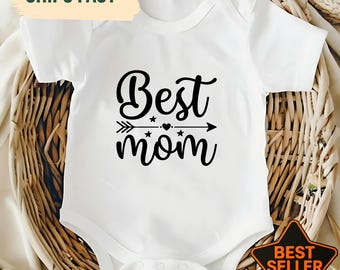 Lindo body de bebé "La mejor mamá", regalo para el primer Día de la Madre, regalo para baby shower, regalo para mamá primeriza, conjunto para la salida del hospital del recién nacido.
