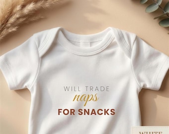 Body "Scambierò i sonnellini con gli snack", divertente, carino, regalo per baby shower, regalo per neonato per la neomamma, morbido