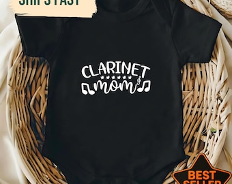 Lindo body de bebé "Mamá Clarinetista", body para recién nacido amante de la música, regalo para baby shower de mamá de banda, anuncio de embarazo de banda de música.