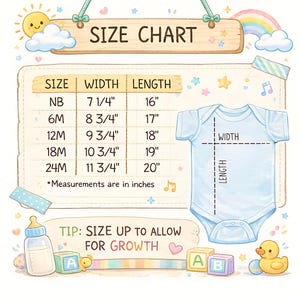 Baby Onesie Size Chart, Infant Jumpsuit Sizing Guide, Cute Newborn Bodysuit Reference, Baby Shower Gift Guide, Baby Clothing Size Guide