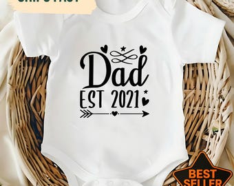 Lindo body de bebé "Papá EST 2021", regalo para papá primerizo, regalo para el primer Día del Padre, anuncio de embarazo, regalo para baby shower, conjunto para revelar el sexo del recién nacido