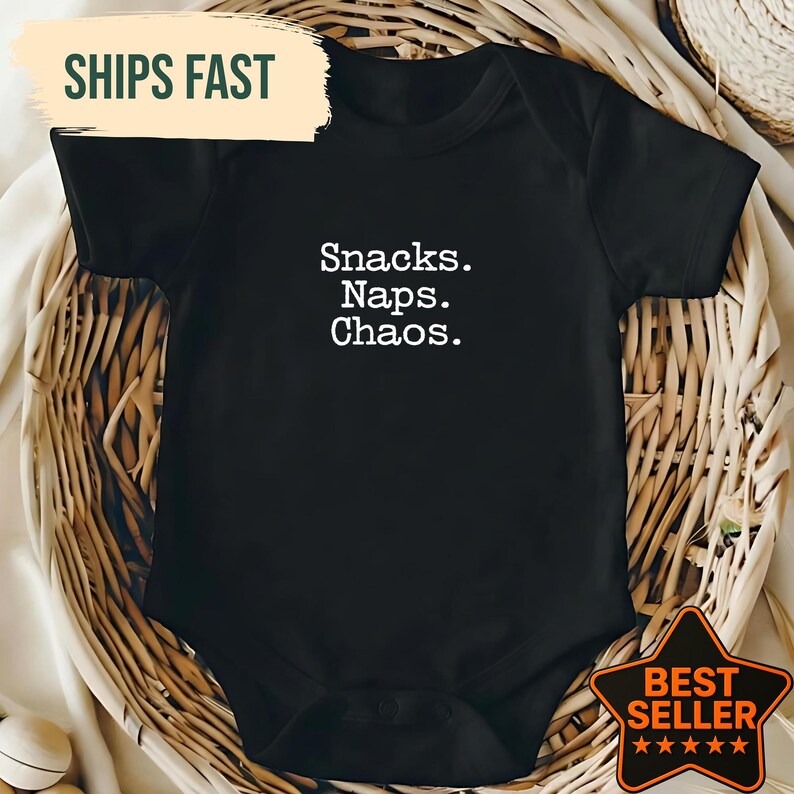 Funny Baby Bodysuit, Snacks Naps Chaos Onesie, Baby Shower Gift, Newborn Outfit, Cute Infant Clothing, Ships Fast, Best Seller