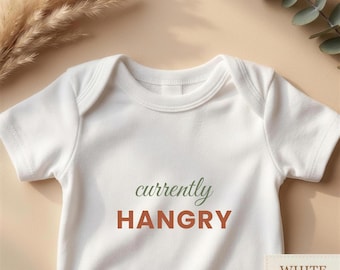 Body "Attualmente affamato", divertente e carino per neonati, regalo per baby shower, regalo per neomamma, morbido cotone.