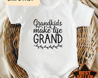 Lindo body para bebé con la frase "Los nietos hacen la vida grandiosa", regalo para abuelos primerizos, regalo para la abuela y el abuelo, regalo para baby shower, anuncio de nuevo nieto.
