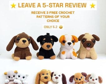 Buy 1 Get 3 FREE Crochet Patterns – Dog Amigurumi Pattern – Free Bonus 3 Patterns – Digital Download PDF - Amigurumi PDF in English