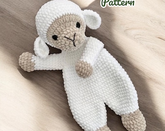 Crochet sheep snuggler pattern Lamb lovey pattern Animal baby cuddle toy pattern