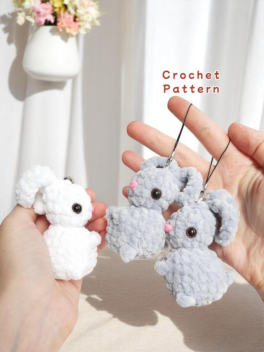 Bunny Rabbit Keychain Crochet Pattern, No Sew Amigurumi Tutorial, PDF ...