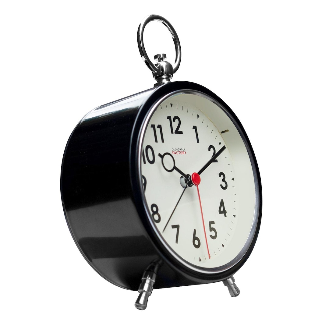 Black Metal Alarm Clock: Cloudnola Factory Analogue Desk Clock