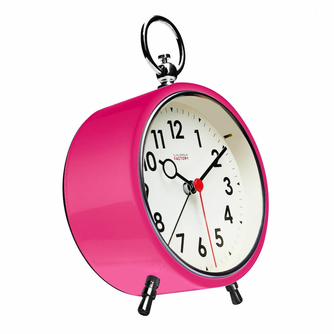Cloudnola Factory Pink Alarm Clock: Metal Analogue Desk Clock