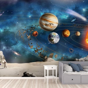 Carta da parati murale "Oasi Celeste" con tema NASA, carta da parati fotografica con spazio galattico blu, decorazione da parete per cameretta dei bambini [Spazio]