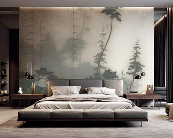 Photo Wallpaper Foggy Forest, Wall Painting in Modern Minimalism