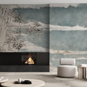 Japanese Landscape Wall Mural, Nature-Inspired Photo Wallpaper, Modern Abstract Wall Decor [Tokai]