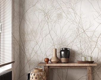 Graphic branches in photo wallpaper, minimalism, neutral mural, for modern interiors