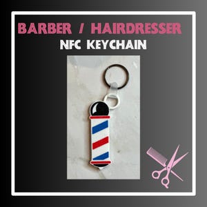 Chaveiro NFC personalizado para barbeiro | Design de poste de barbeiro | Cartão de visita digital para barbeiros e cabeleireiros
