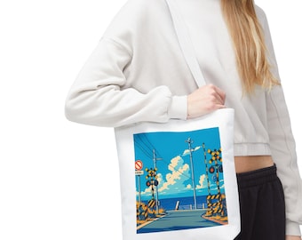 Bolsa de mano con diseño de cruce ferroviario costero: bolsa de playa, bolsa náutica, bolsa de viaje, regalo costero