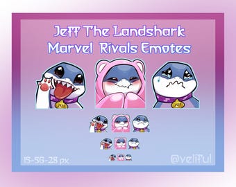 Jeff The Land Shark Marvel Rivals Emotes - Emote de tiburón - lindo tiburón, lindo pez, cómodo emote de llanto con onda para transmisión en Twitch y Discord