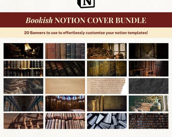 Bookish Notion Covers Bundle: Vintage Library Banners, Dark Academia, Book Lover, Digital Stickers, Notion Divider, Notion Dashboard