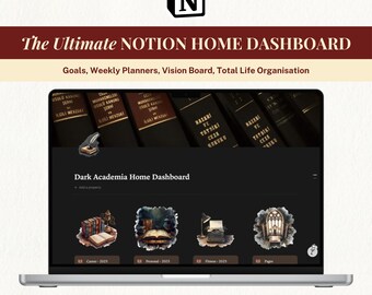Notion Life Planner 2026, Notion Dashboard, ADHD Notion, Dark Academia, Minimal Personal Planner, Notion Dashboard for Entrepreneurs