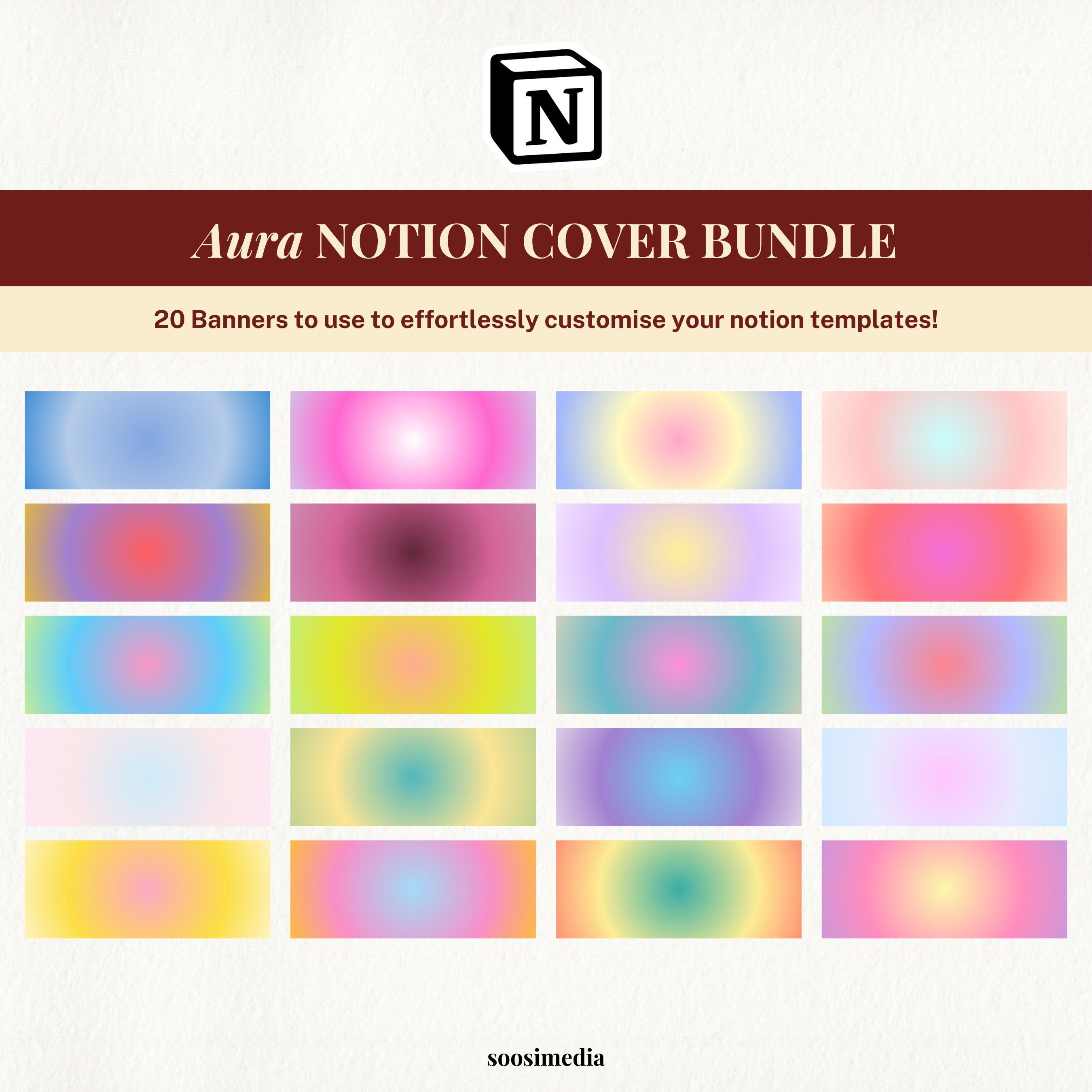 Aura Notion Covers Bundle: 20 Multicolored Banners, Digital Stickers ...