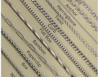 Edelstahl Silber Kette: Fußkettchen, Armband, Halskette - Figaro, Seil, Paperclip, Twist