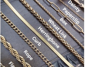 Collana a catena riempita in oro 18 carati: corda, barbazzale, figaro, graffetta