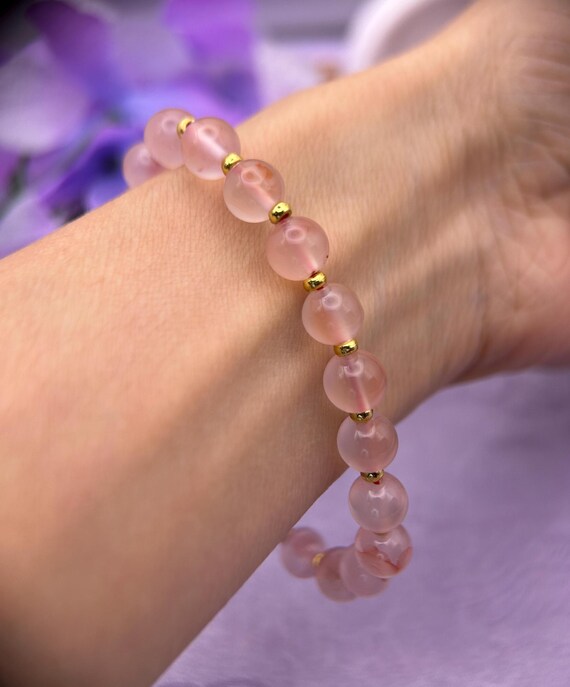 High quality Natural Agate Bracelet, Icy Pink natural agate bracelet, untreated agate bracelet, Pink Agate Bead Bracelet
